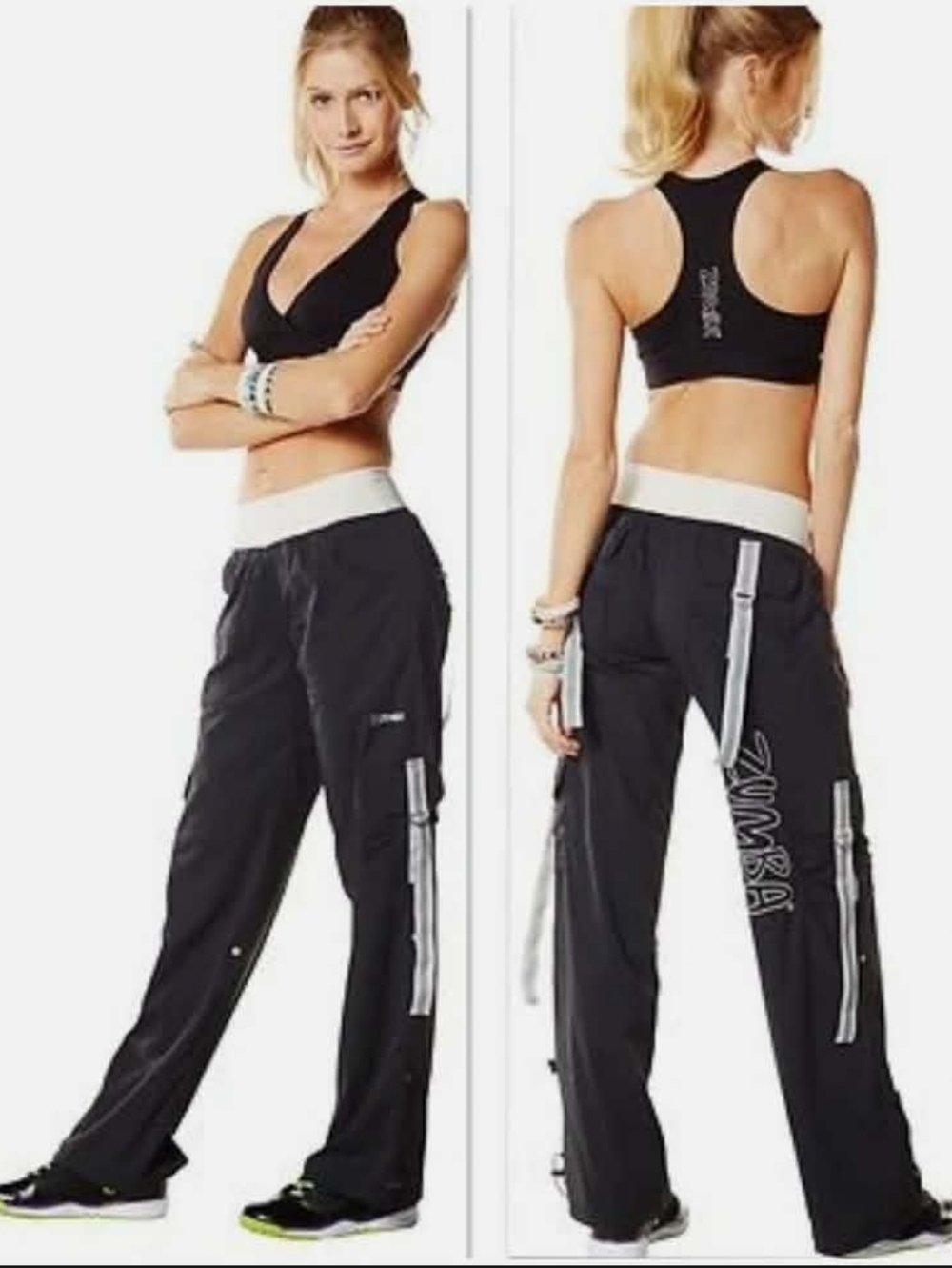 Zumba High-Waist Black Track Pants with Contrast Waistband